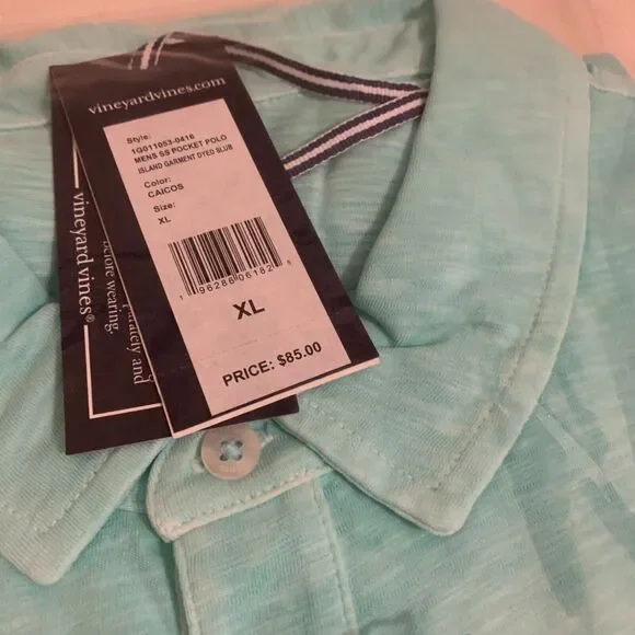 VINEYARD VINES Mens ISLAND Dyed Slub COTTON Pocket Polo CAICOS XL Aqua NWT - Picture 5 of 15